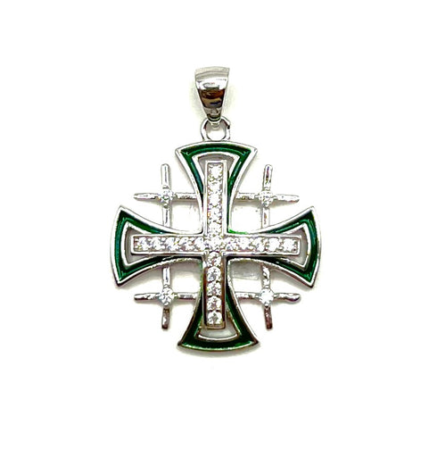 Sterling Silver Enamel Jerusalem Cross Pendant